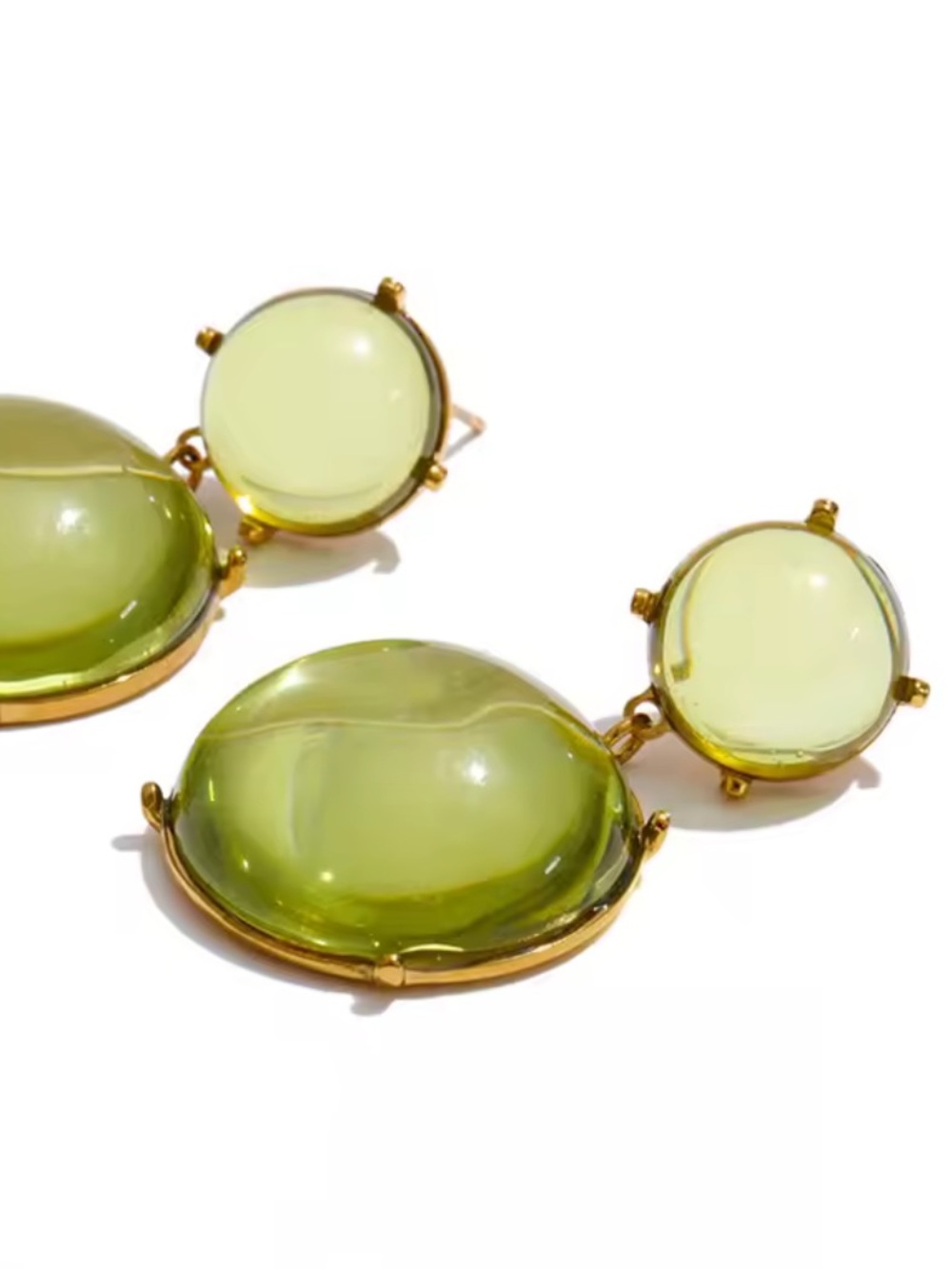 Vintage Olive Green Cabochon Drop Earrings - Picture 3 of 11